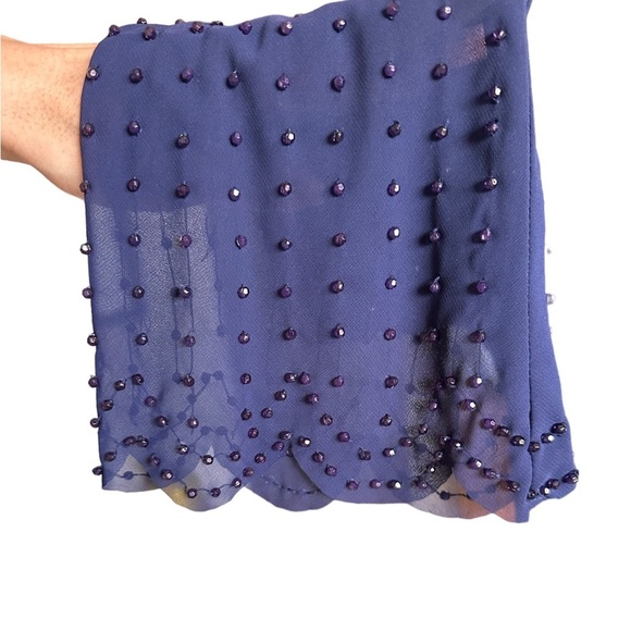 SL Fashions Navy Blue Bead Embellished Formal Chiffon Blouse - Picture 4 of 6